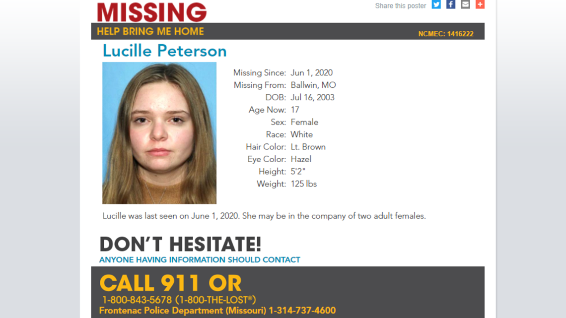 Lucy Peterson of St. Charles Co. still missing in custody