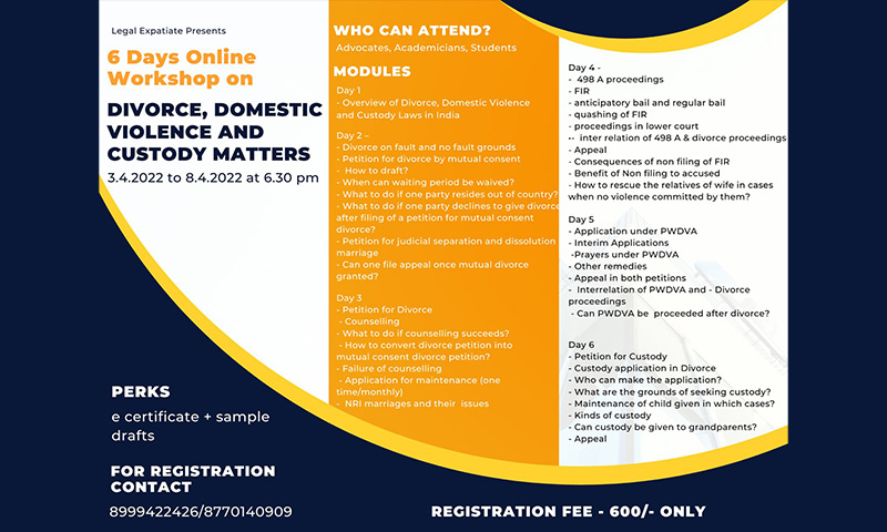 Legal Expatiate, Online Workshop, Domestic Violence, Divorce, Custody Matters