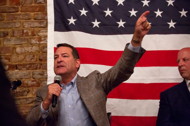 Congressman Mark Green (left) and Congressman Scott DesJarlais (right) attend a Reagan Day fundraising event for the Maury County Republican Party in Columbia on Thursday, October 3, 2019.